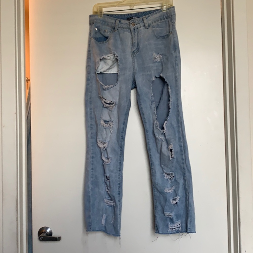 Light blue fashion nova ripped jeans